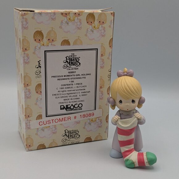 Precious Moments Girl Holding Stocking Figurine, 1995, Vintage - Picture 2 of 9